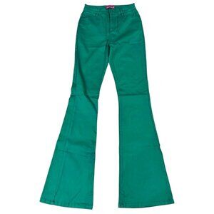Edikted Pants Womens MED Green High Rise Flare Bell Bottom Stretch Zip Fly